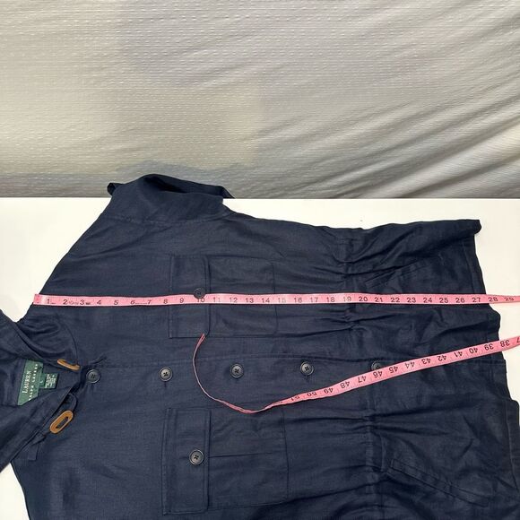 Vintage Lauren Ralph Lauren Linen Utility Jacket Navy Womens L Hooded Coastal - Picture 6 of 13
